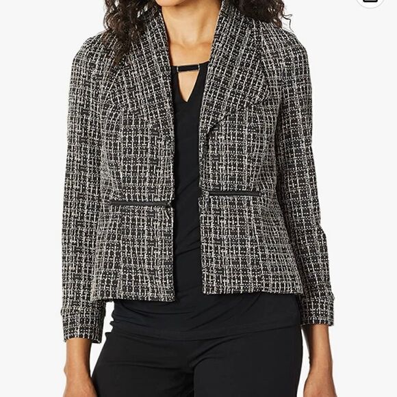 Kasper blazer career knit brown tan geometric polyester 6 FIRM on PRICE - Picture 2 of 9